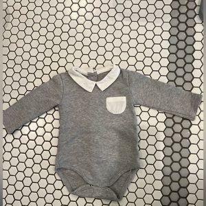 Mayoral Peter Pan Collar One Piece - grey & white, 4-6 months